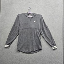 PINK Victoria's Secret Women Hoodie M Gray Dog Arch Spellout Big Logo Varsity