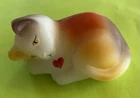 FENTON GLASS SLEEPING SATIN  CALICO CAT HAND PAINTED SIGNED BY ARTIST EXCELLENT