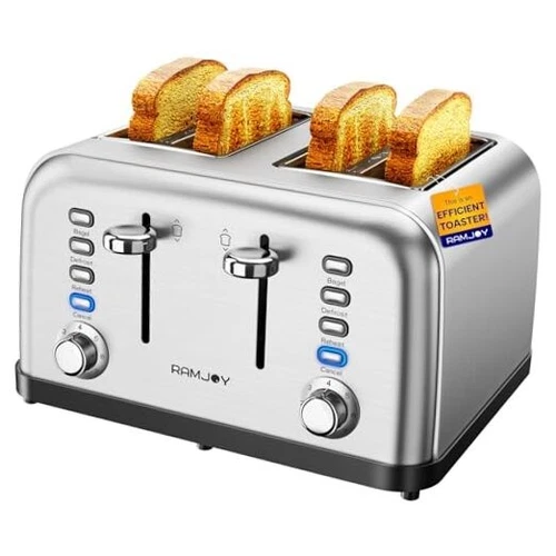 Toaster 4 Slice, Dual Independent Controls, Extra Wide 4-Slice Stainless Steel