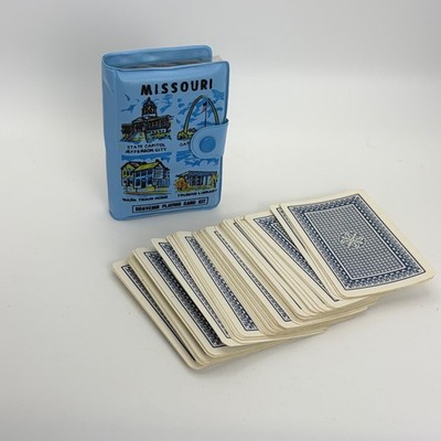 Vintage Missouri Souvenir Playing Card Kit Blue Vinyl Case Score Pad Pencil