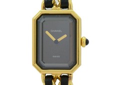 Chanel Première M H0001 Gold Plated / Leather 20mm Black Dial Quartz #DW716