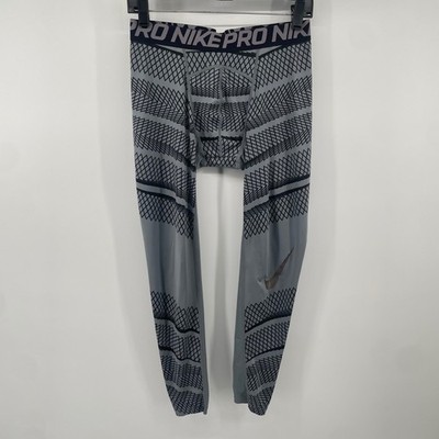 Nike Pro Mens Medium Grey Geometric Dri-FIT Compression Leggings 3/4