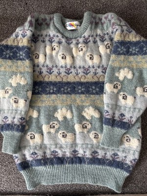 Vintage Cleverer Schäfer Wolle Schaf Pullover Gr. XS/6 Cottagecore 80er 90er Strick
