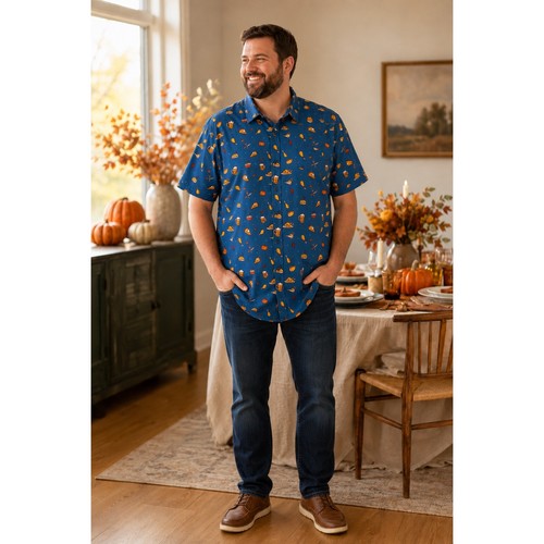 Tipsy Elves Men's XXL Thanksgiving Feast Turkey Beer Button Up Shirt