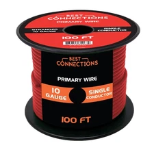10 Gauge Car Audio Primary Wire (100ft–Red)– Remote, Power/Ground Electrical
