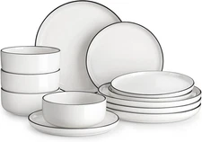 MALACASA Plates and Bowls Sets, 12 Pieces Modern Porcelain Dinnerware Set for 4 