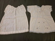 2 PC Lot VTG 40s-50's Baby Embroidered White Cotton Dresses Est Size 12 Months