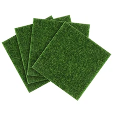 4Pcs Lifelike Grass Carpet for Small Garden Decoration 15x15cm Green