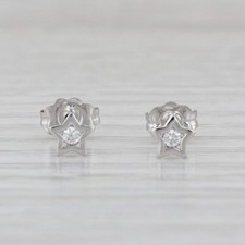 Small Cubic Zirconia Star Stud Earrings 14k White Gold Studs