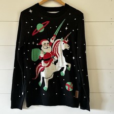 Tipsy Elves Sweater Santa Unicorn Ugly Christmas Black Size M Men  s Unisex