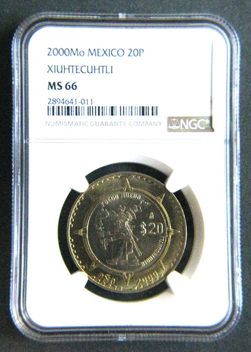 Mexico 20 pesos 2000 Mo, Millenium NGC MS66, "Xiuhtecuhtli - Lord of Fire"