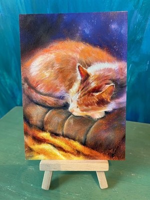 Katze Grußkarte Kunstdruck Postkarte sleeping ginger cat