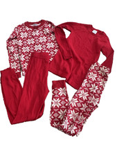 Hanna Andersson Size 8 Unisex Red Snowflake Long John Pajamas 2-Pair Lot 130