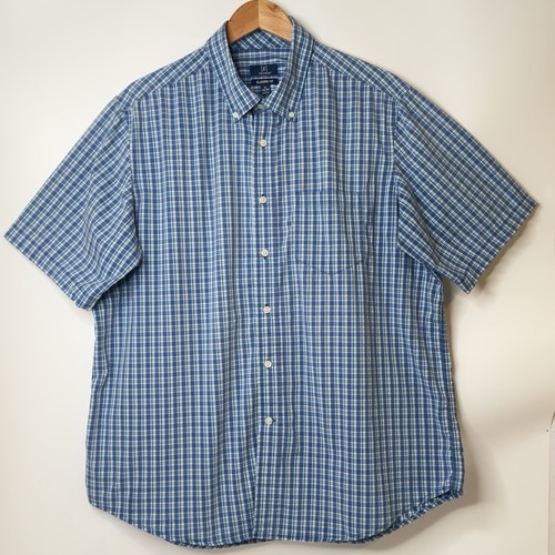 George Mens Shirt Blue Plaid Short Sleeve Button Up Single Pocket Size XL - Picture 2 of 10