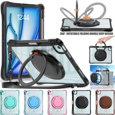For iPad 8/9/10/11th Gen Air Pro 11" 13" 2025 Rotate Ring Stand Case Clear Cover