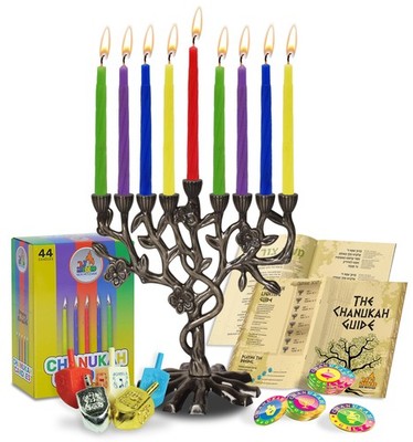 Ner Mitzvah Tree of Life Menorah Set for Hanukkah - Antiqued Hanukkah Menorah...