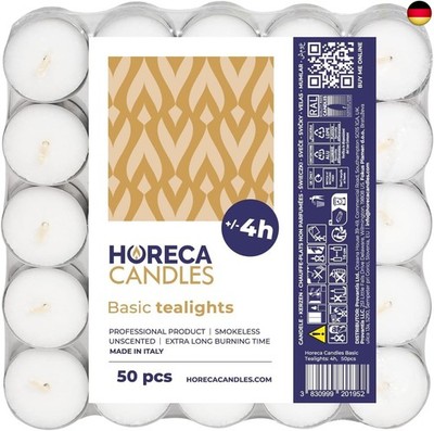  Horeca Candles - Teelichter mit 4 Stunden Brenndauer - 50 Stück, Weiß - Ohne D 