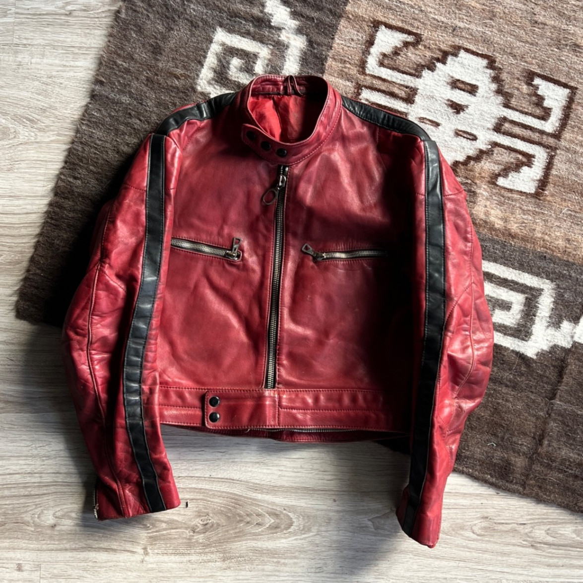 Vintage Harro Rot Leder Motorrad Jacke Herren German Biker Moto S/M Crop