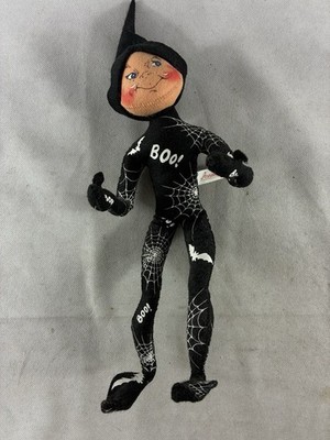 Vintage Boo Halloween Annalee Doll, Bats & Spiderwebs
