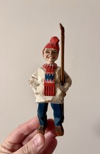 Vintage Nordic Norwegian Swedish Hand-Carved Folk Art Wooden Figure Ornament