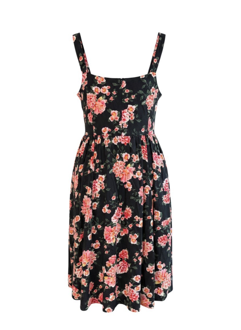 Torrid Size 1 Floral Fit & Flare Midi Dress – Black Square Neck Sleeveless Rose