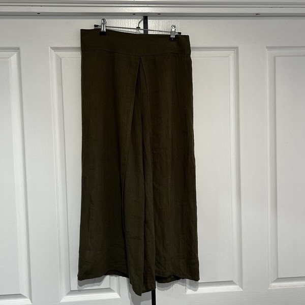 Willow Tree 10 Khaki Green Linen Blend Cropped Elastic Waist Pants Pleated Light
