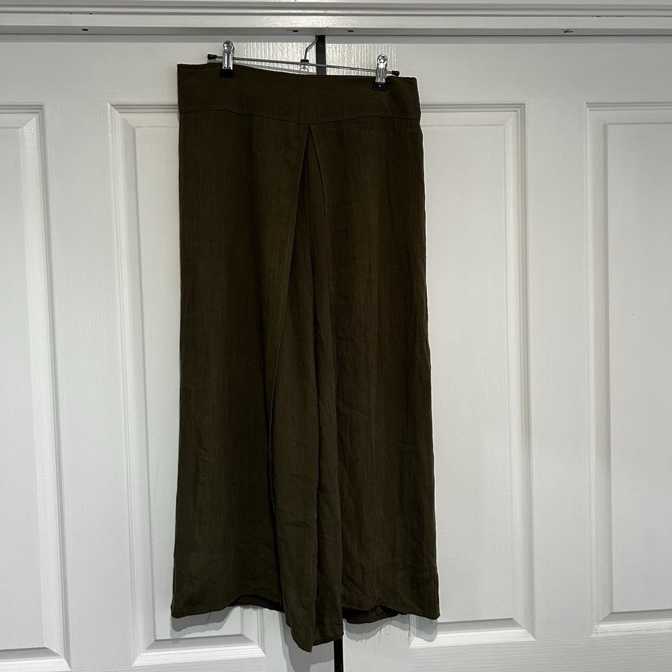 Willow Tree 10 Khaki Green Linen Blend Cropped Elastic Waist Pants Pleated Light