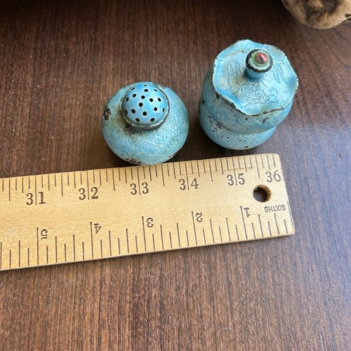 Set of Vintage Chinese Mini Cloisonne Stacked Salt Pepper Shaker Cellars - Picture 10 of 11