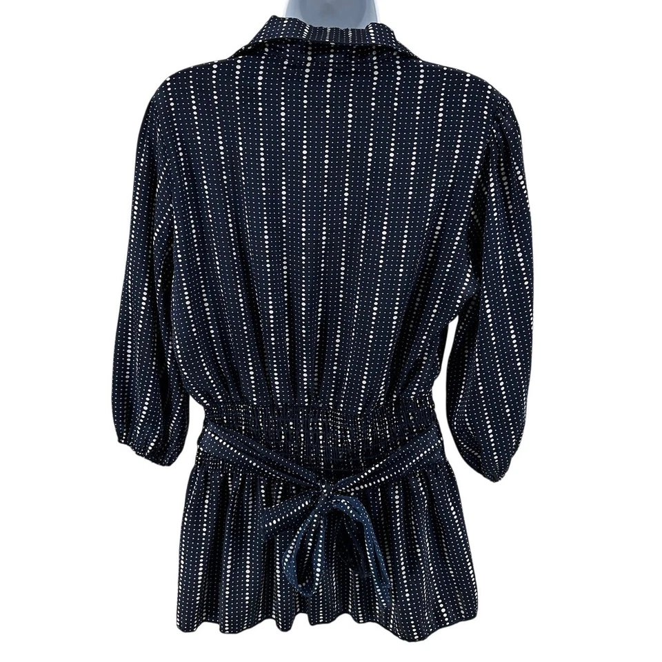Blusa Charlotte Russe para mujer L azul marino a lunares manga 3/4 peplum cintura corbata Foto 4 de 4