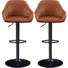 Barstools Set of 2 PU Leather Upholstered Bar Chair for Home Bar Counter, Brown