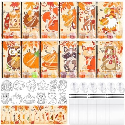  24 Sets Fall Thanksgiving Suncatchers Ornaments Decorations DIY Fall Animals