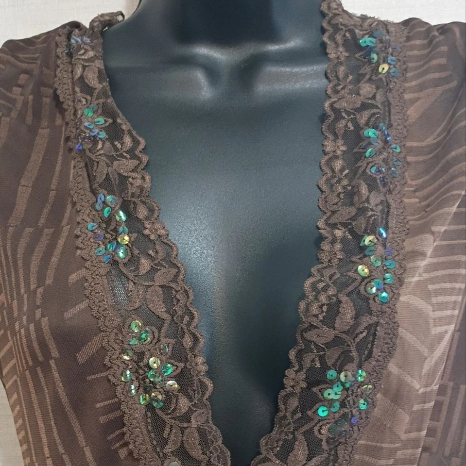 Camisa Rampage Grande Y2K Vintage Marrón Sin Mangas Top Transparente con Detalles de Lentejuelas Foto 3 de 4