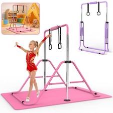 Gymnastics Bar with Mat for Kids Adjustable Foldable Training Horizontal Bars
