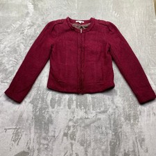 CAbi Britt Boucl  Burgundy Wool Blend Zip Up Fringe Jacket 530 Womens Sz 8