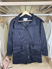 Monsoon Womens Navy Parka Coat Size S Faux Fur Hood Quilted Lined