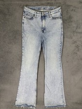 Old Navy Jeans Womens 10 Blue Light Wash Extra High Rise Flare Stretch Fringe