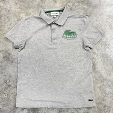 Lacoste Polo Shirt Mens Small Gray Regular Fit Big Croc Chest Logo Embroidered