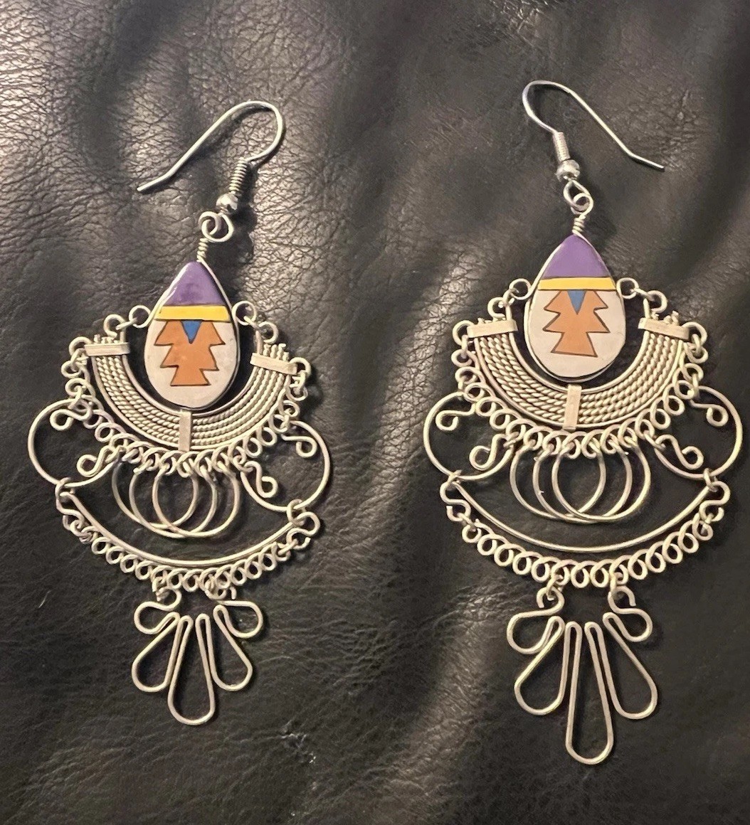 Aztec Wirework Handcrafted Dangle Earrings - image 1