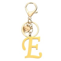 FüR Initial E SchlüSselanhäNger, Edelstahl Herz Alphabet SchlüSselring Gold