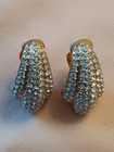 VTG Swarovski Large Earrings Clip On Pave Crystals Gold Plated 80's Swan Signed — photo 2