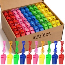400 Pieces Plastic Emergency Whistles with Lanyards Referee Whistles in Box L...