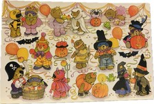Vintage Halloween Stickers Teddy Bears Costume Party American Greetings Sheet