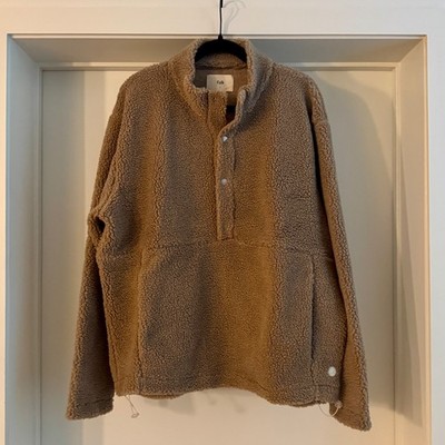 FOLK UK Sherpa Fleece Pullover Snap Button Light Brown Men's SIZE 5 XL