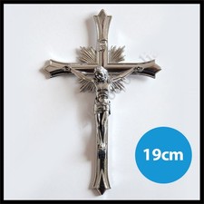 Crocifisso da appendere a parete cristiano cattolico argento metallo nichel Gesù Cristo