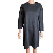 Talbots Flecked Knit Shift Dress XL Brass Look Buttons Mock Neck Preppy Office