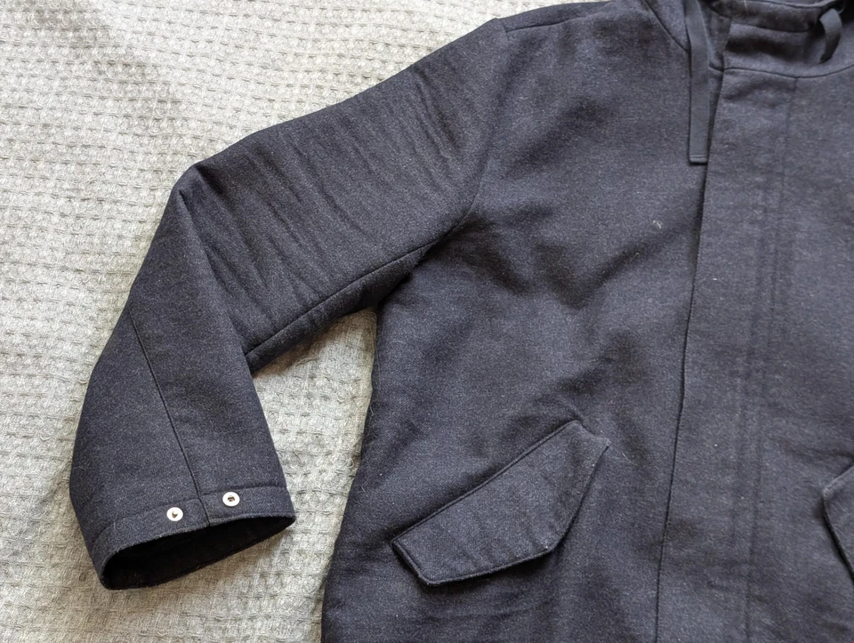 A.P.C. Hooded Coat Mens Large Charcoal Wool Blend Full Zip Snap Front Lined - Image 2 of 4