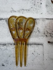 Vintage Art Nouveau Celluloid Hair Comb Amber/rhinestone Mantilla Back Comb
