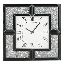 Glass Decorative Mirrored Wall Clock with Floating Crystals, 20" x 2" x 20", ...