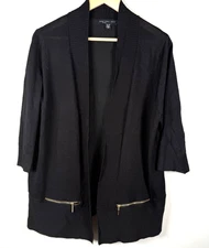 Joan Vass New York Black Open Cardigan Sweater Ribbed Knit Pockets Women 1X
