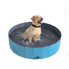 Portable Dog Pool for Large Dogs - Foldable Plastic Bathing Tub with Drain and